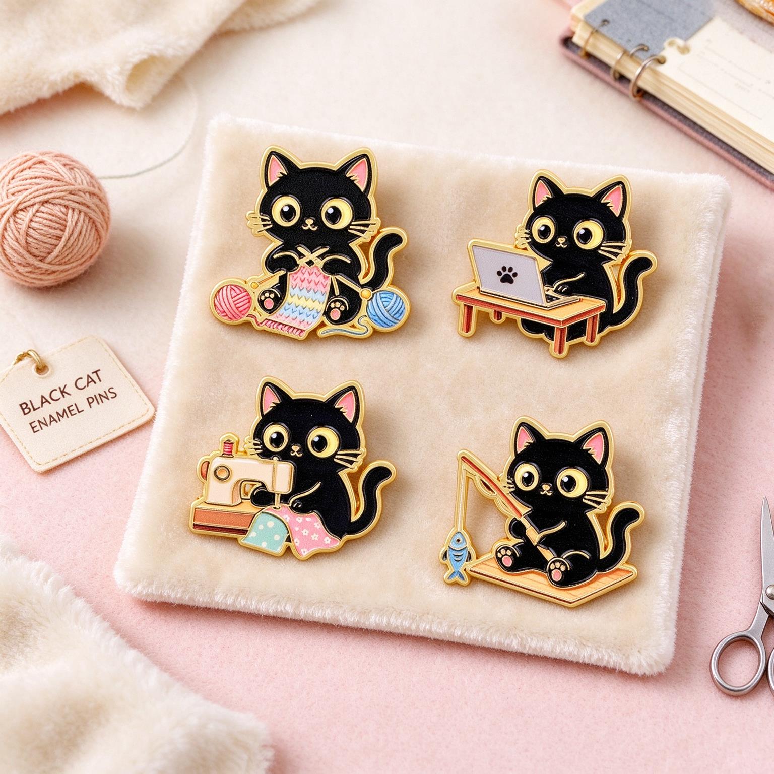 Kawaii Tech Accessories - 4 adet Kawaii Çalışan Siyah Kedi